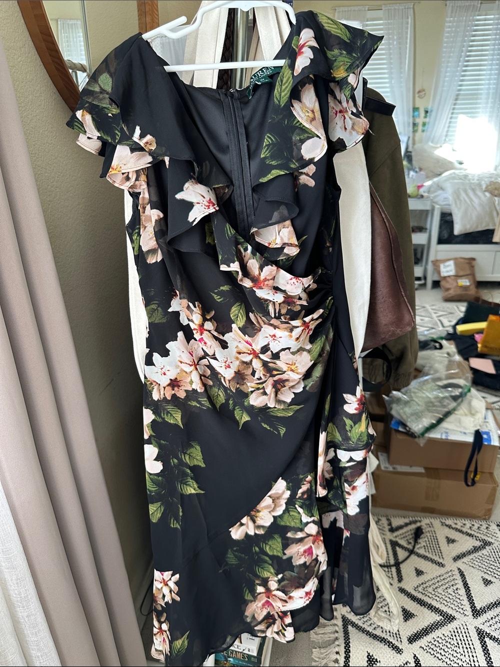 Never worn like newRalph Lauren Black Floral Dress with Pink & Cream Blooms